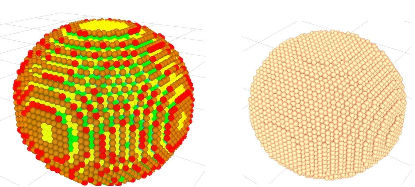 Reachability map colored by reachability index (left), and solid colors (right).