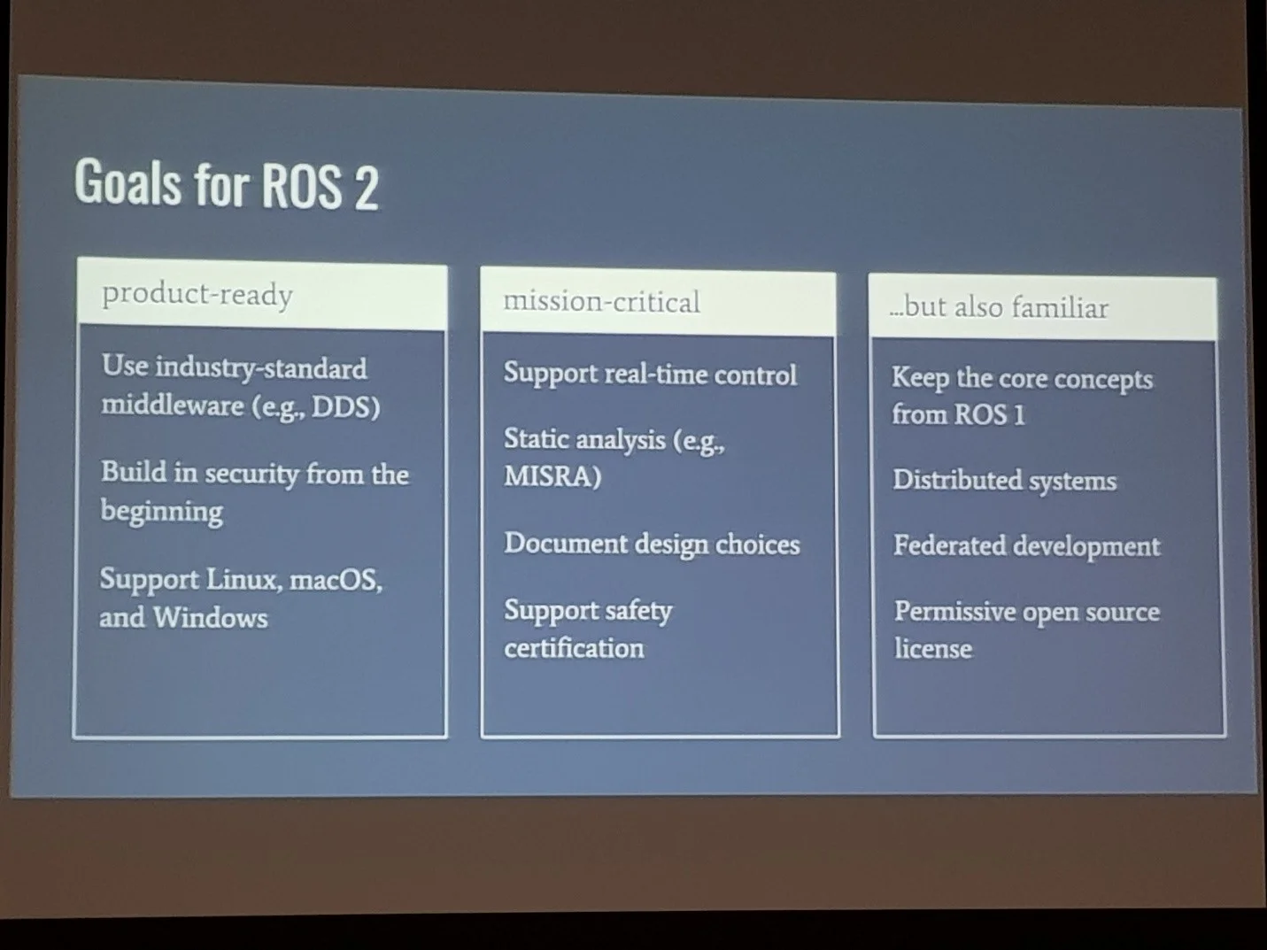 fig 3. Presentation from Open RoboticS on ROS 2.0