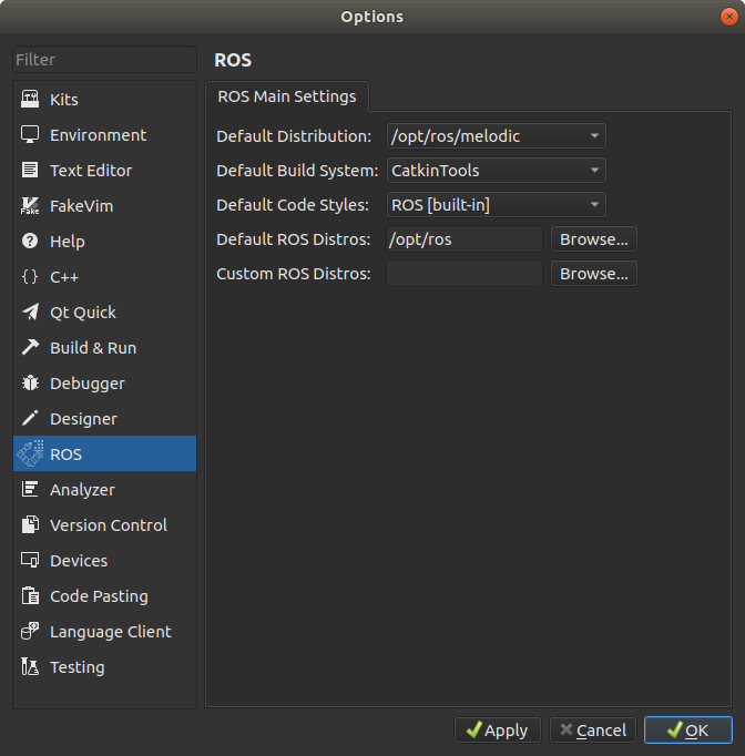 ROS settings - Add custom ROS install location