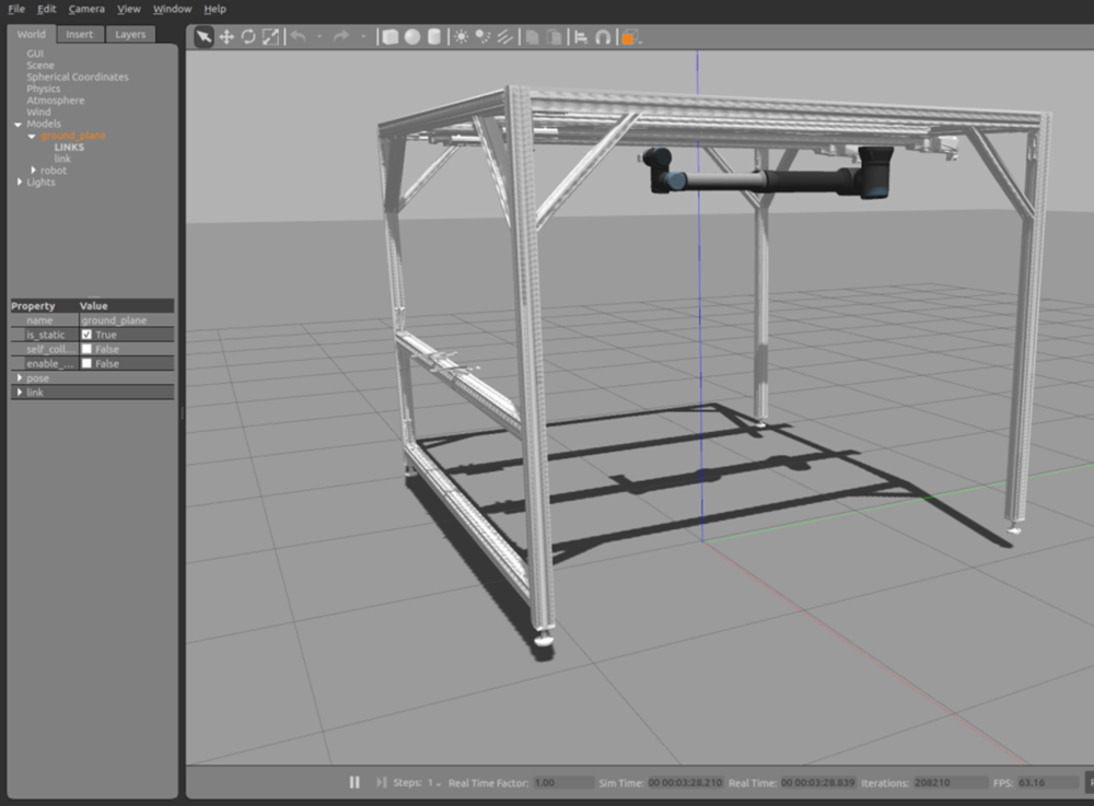 figure 1. Gazebo View of the collaborative Robotic Sanding application