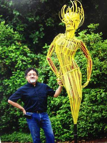 Francisco Salgado, NW Sculptor with Contrapposto, a large scale metal sculpture at Lake Oswego's Gallery without Walls in Oregon.