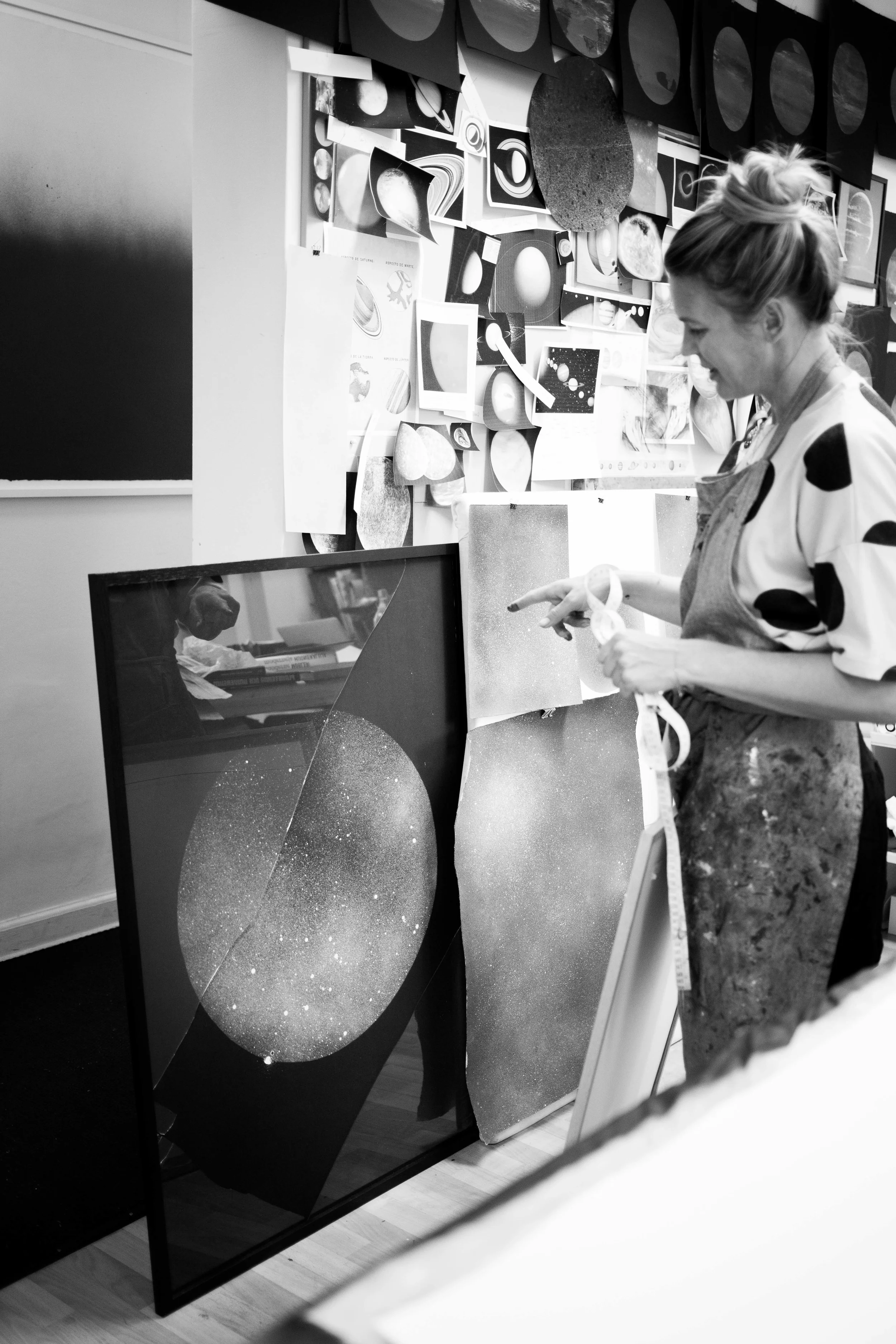 Anne showing me her 'Black Moon' print where the whole process is reversed.