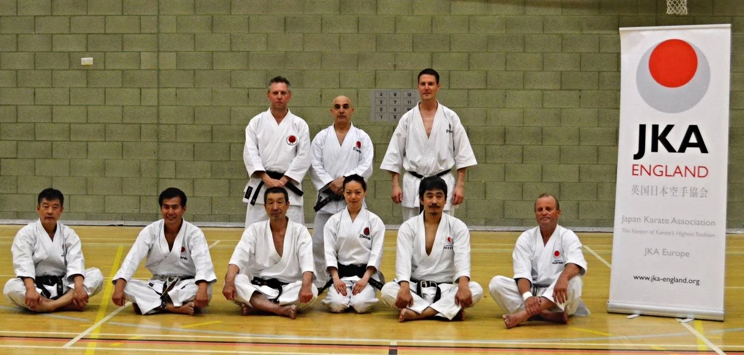 Another successful course at the JKA England Spring International Course. Picture taken with Sanna Sensei, Ohta Sensei and guest instructors, Nagatomo Sensei, Osaka Sensei, Okuma Sensei and Larsen Sensei. 