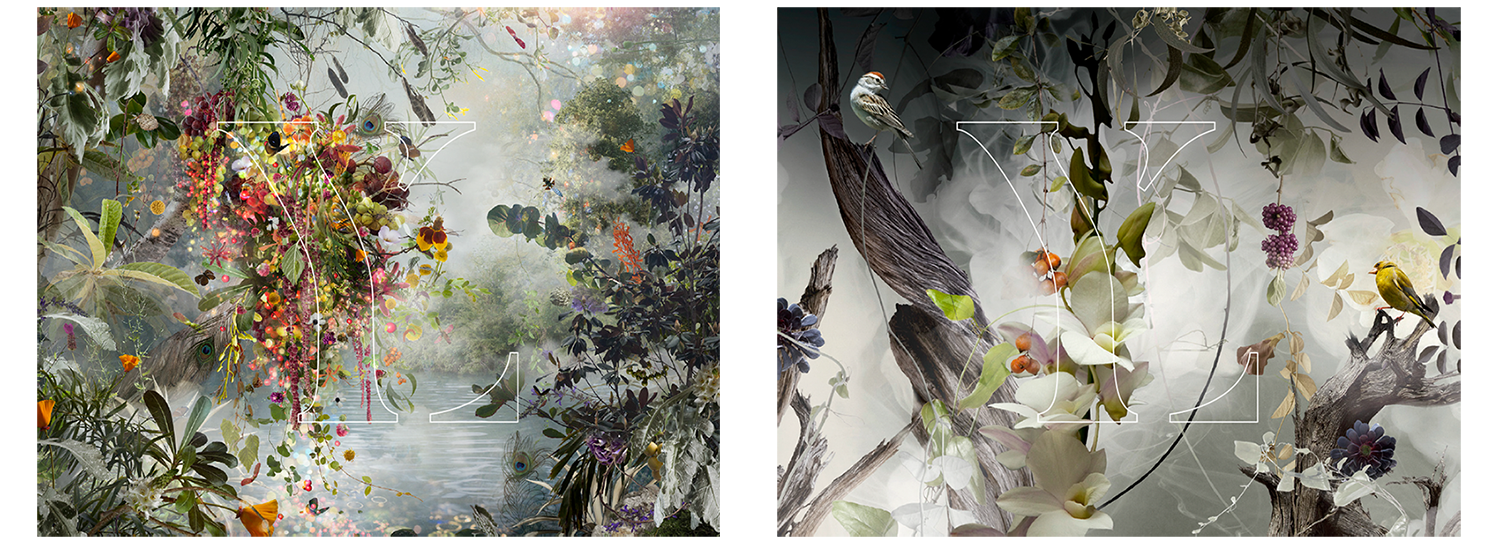 two postcard design with floral artwork