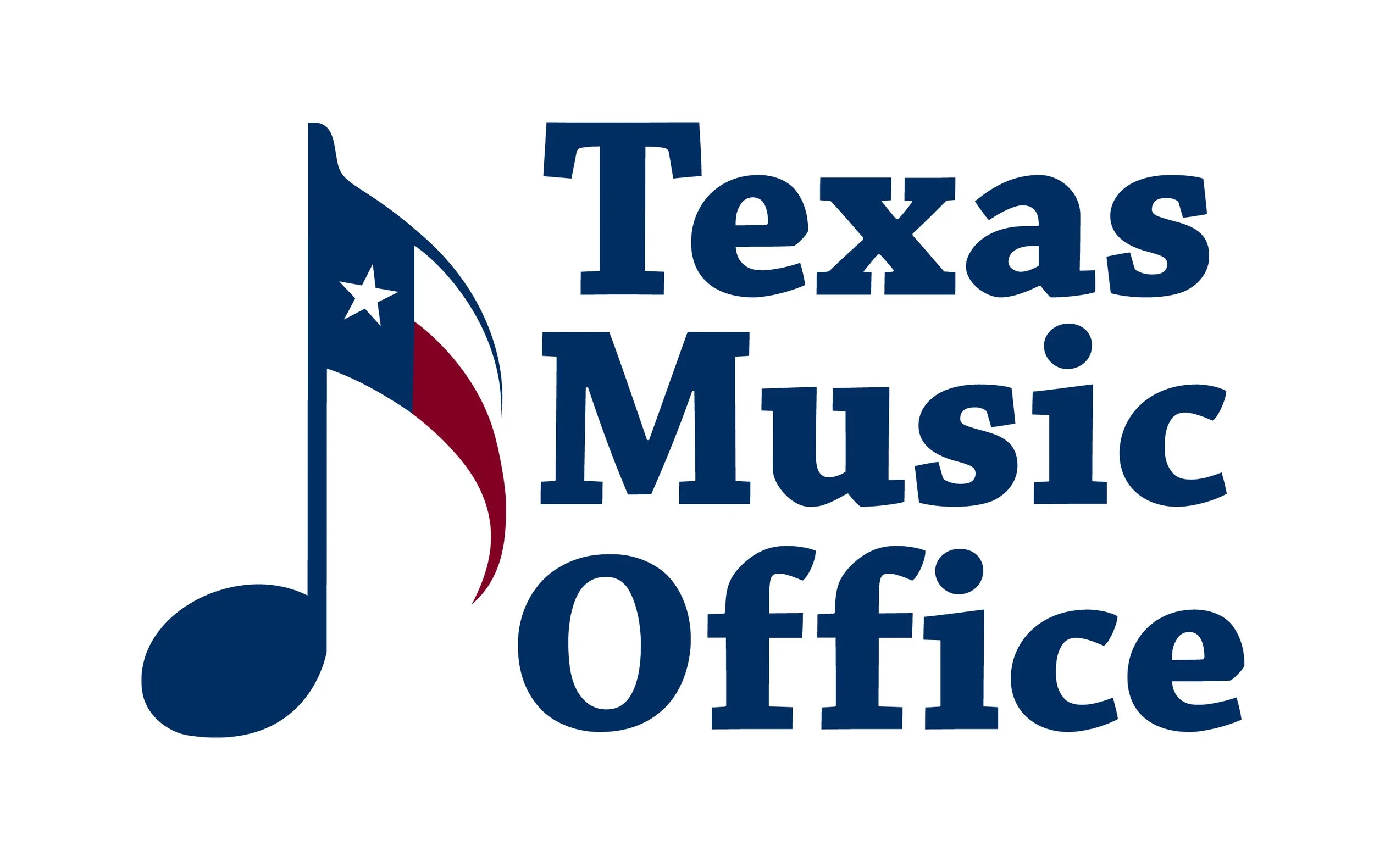logo of an eighth musical note with a Texas flag to the right of Texas music office text