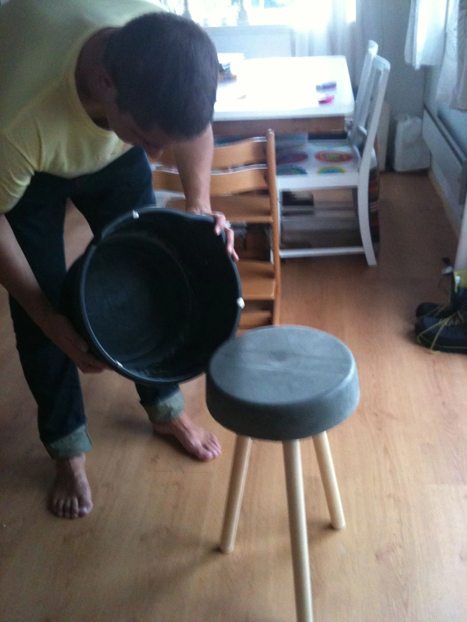 6. We tussle a bit with the bucket. We curse a bit too, in a jovial manner…