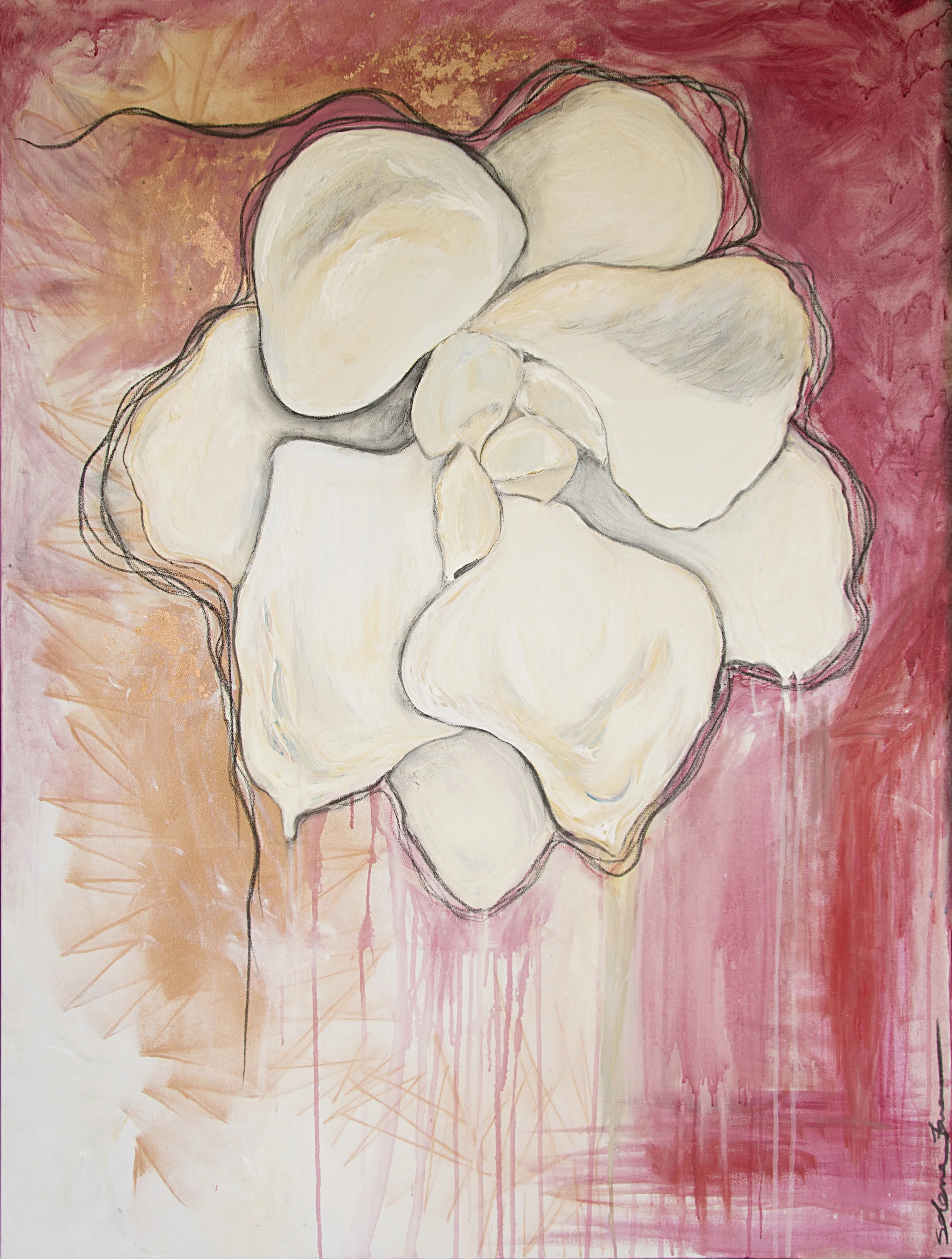 REVIVAL COLLECTION Familiar Sweetness Acrylic/charcoal/gold leaf on Canvas. 36x48.