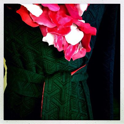 Valentine trench with over 200 hand cut silk rose petals.
