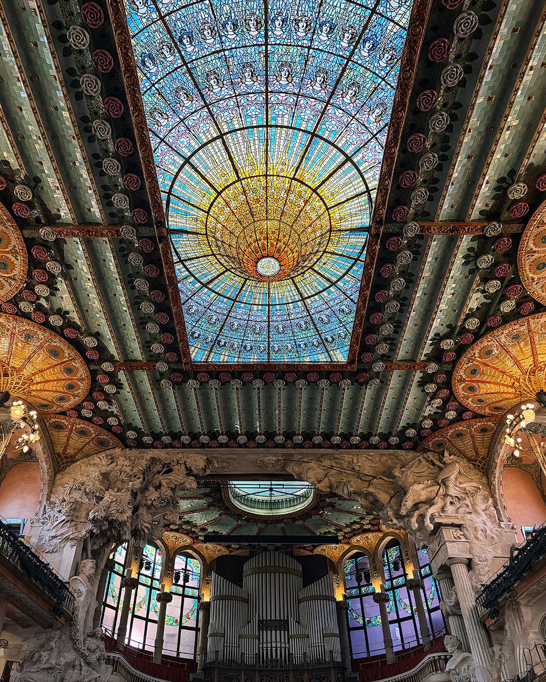 Palau de la Musica stained glass ceiling detail