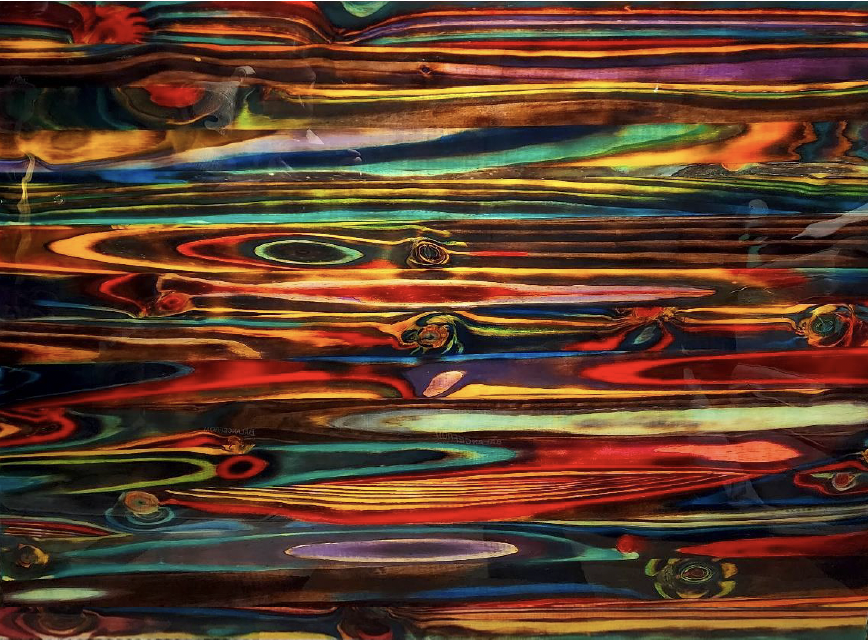 "Chahta Aiisht ia Ammona – (The Rise of Choctaw)" by Emily Bloomquist, Wood, Gel Stain, Epoxy Resin