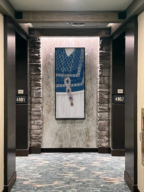 Gwen Coleman Lester's original painting depicts beadwork and traditional Choctaw dress.