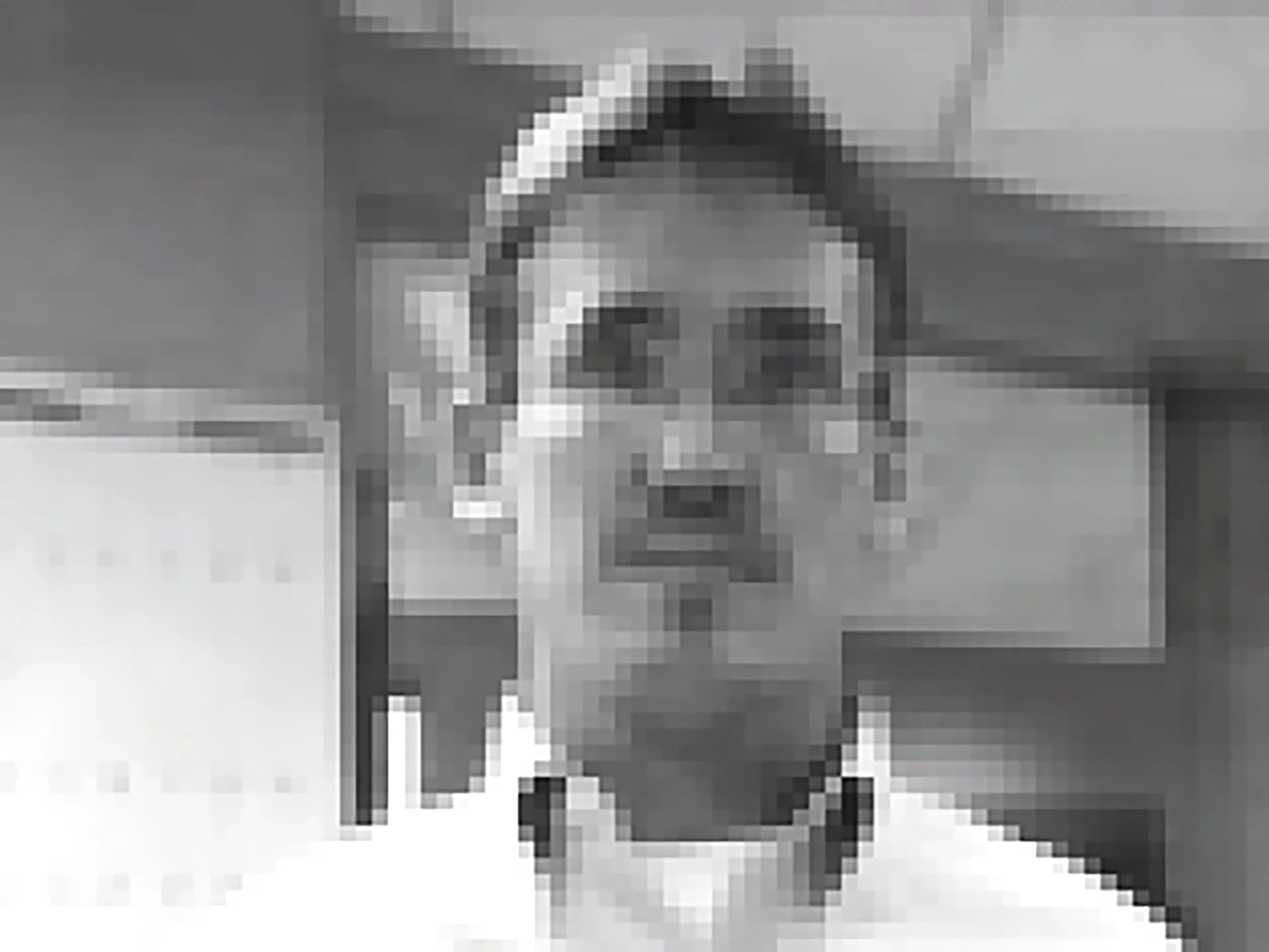 Black and white pixelated photo of a person.