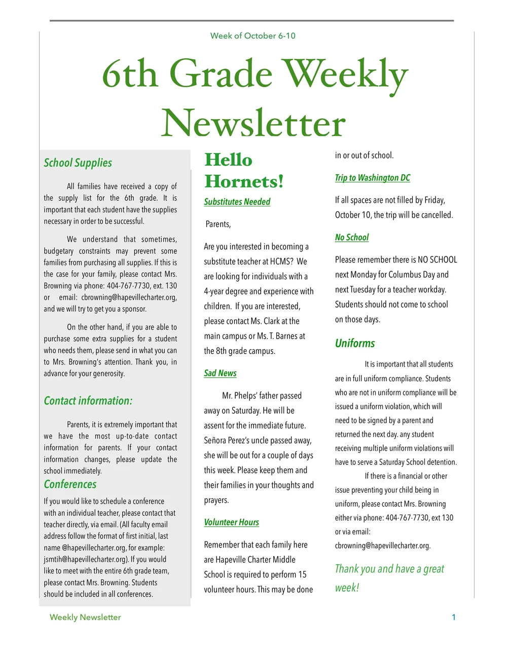 Week Of October 6 10 14 Hapeville Charter Middle School