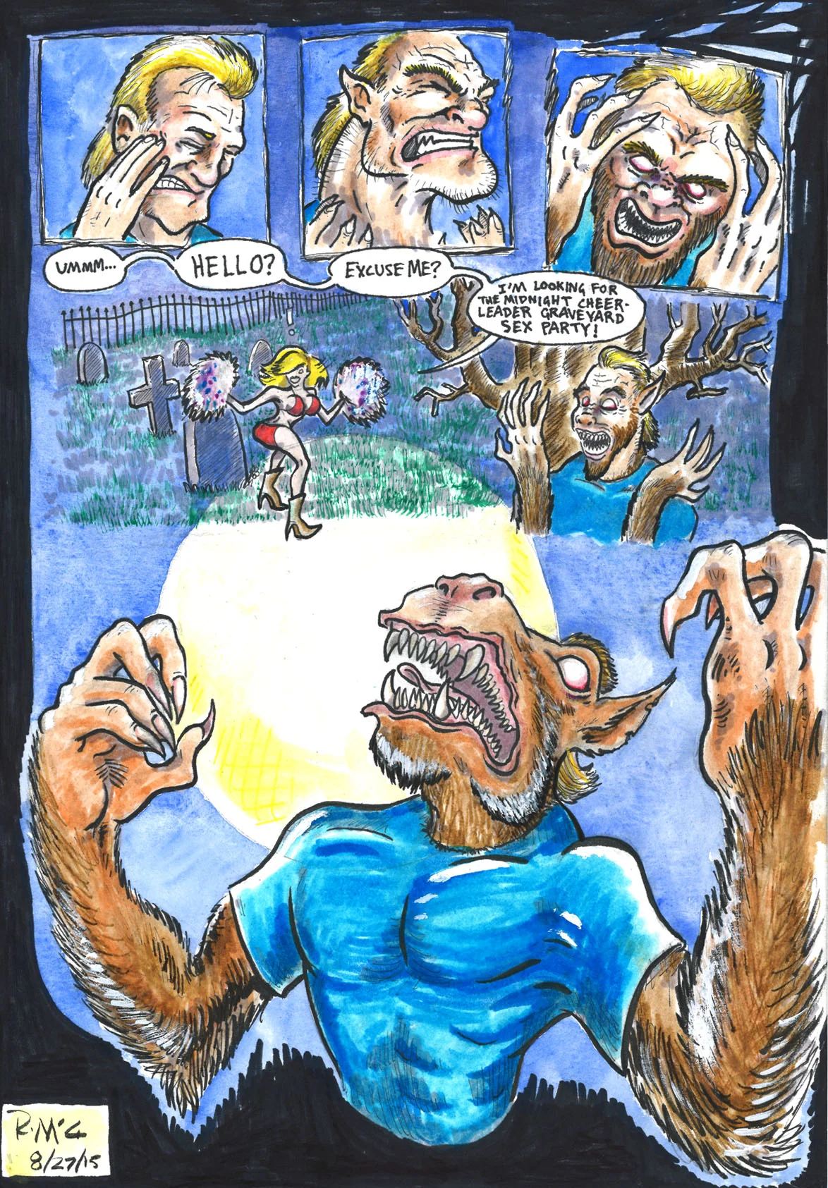 Ink, water color, and marker on sketchbook paper.