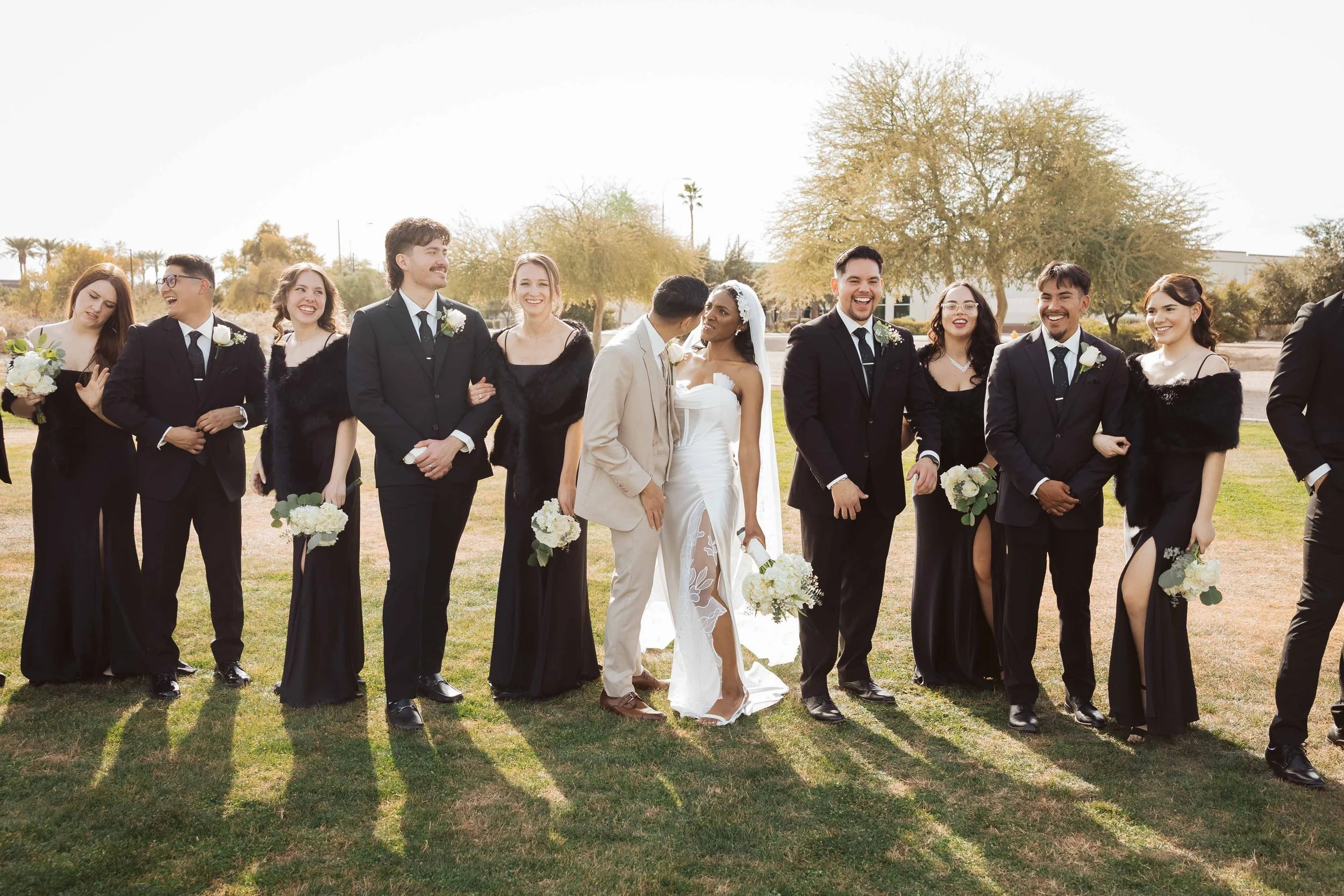 Bride and groom with their wedding party after the ceremony