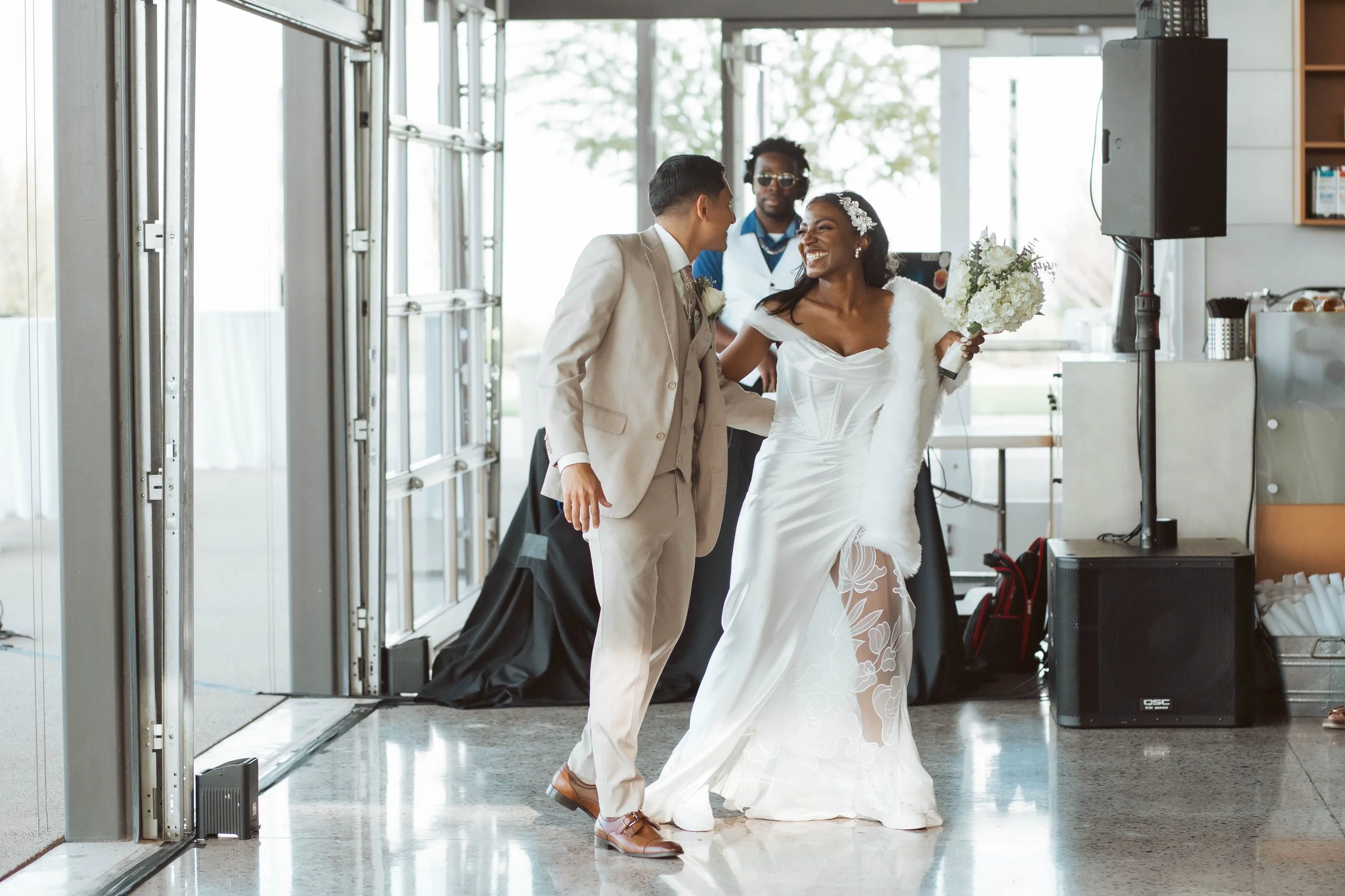 Bride and groom dancing together during their wedding reception