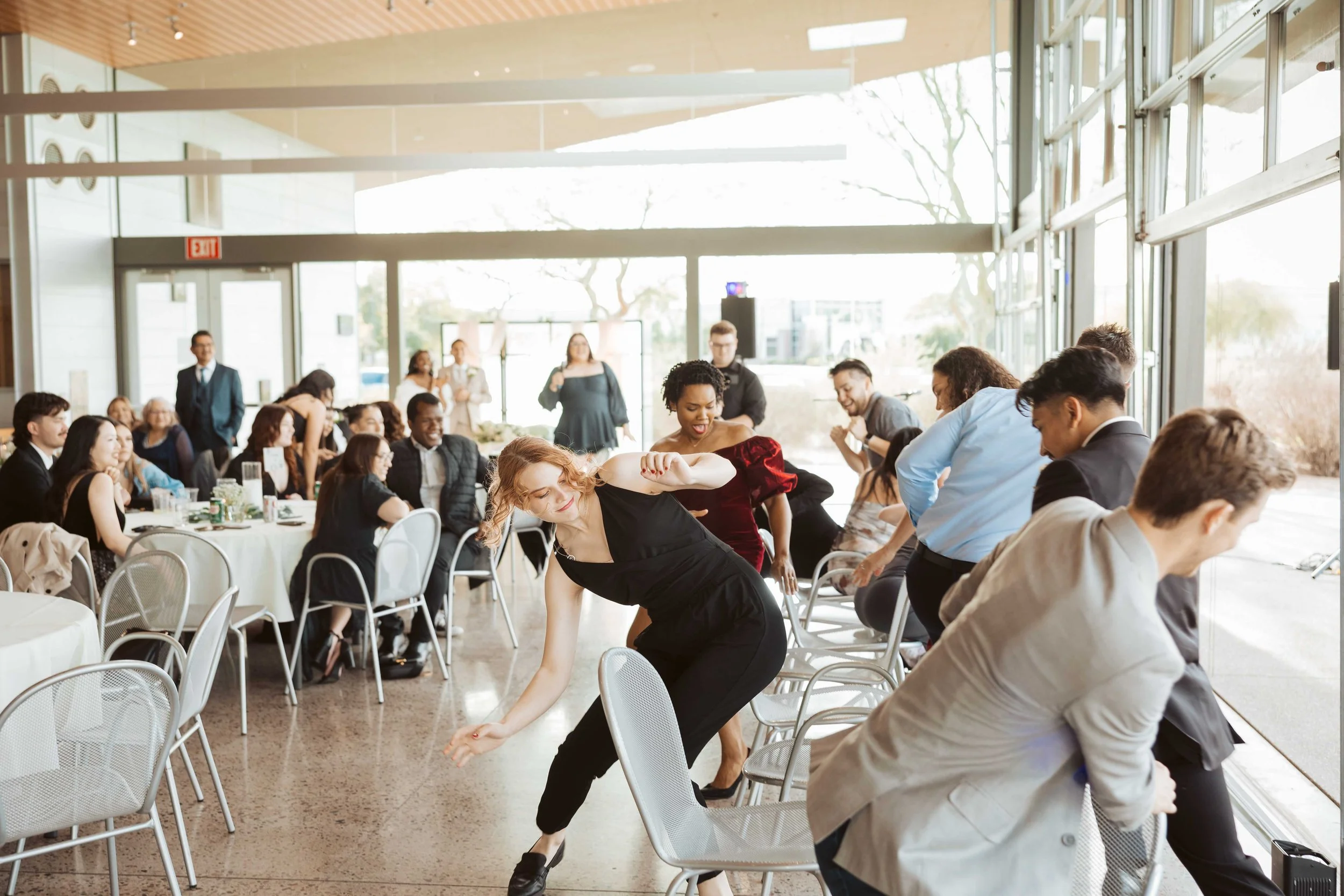 Wedding reception at Redemption Church in Gilbert with guests celebrating
