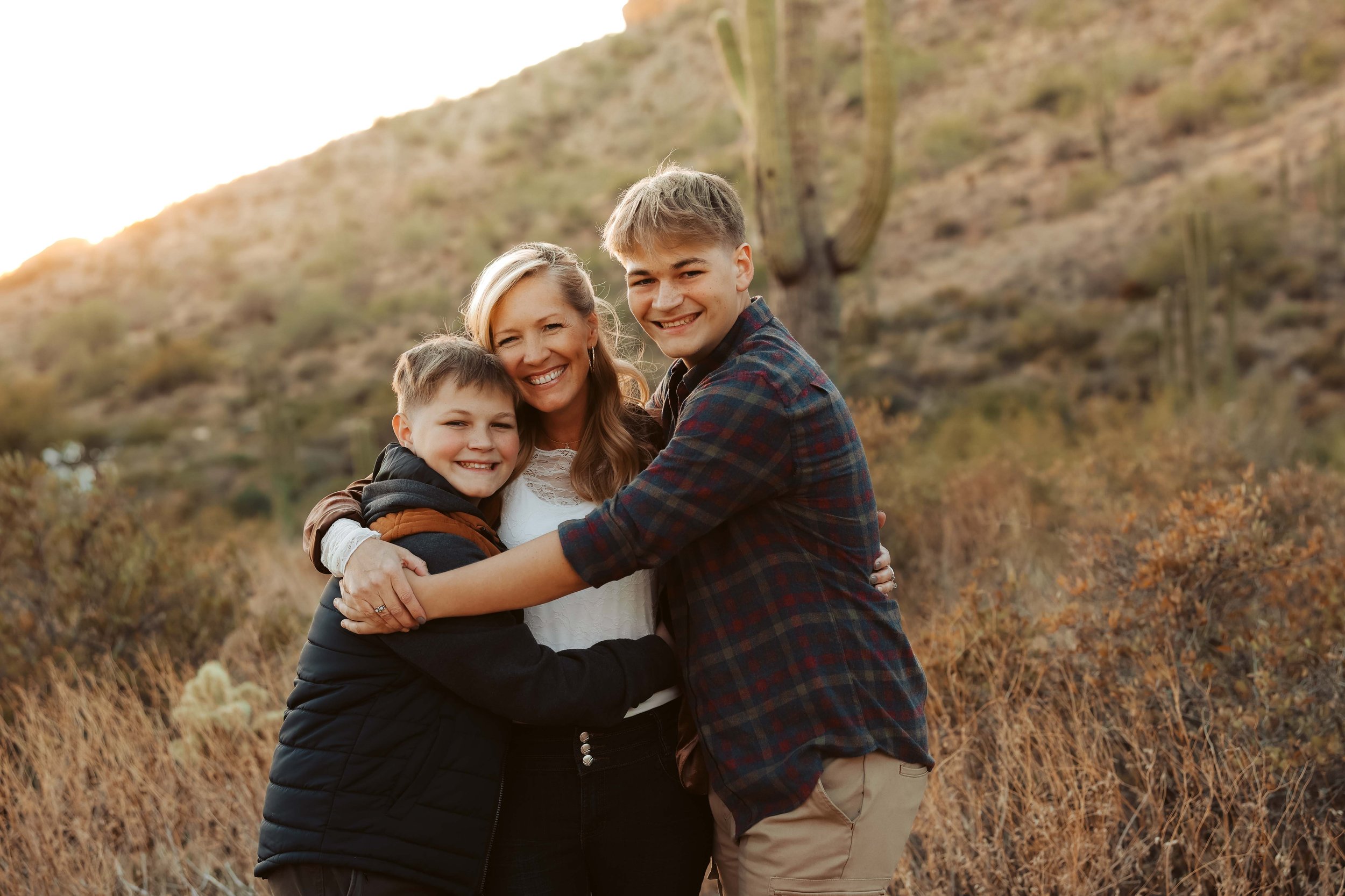 Two boys with their mom at Superstition Mountains family photo session