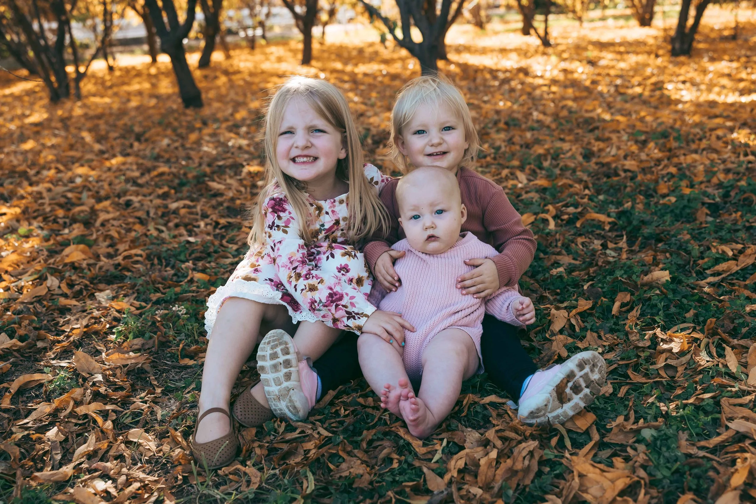 Three toddler girls at Agritopia Orchard family photos Gilbert
