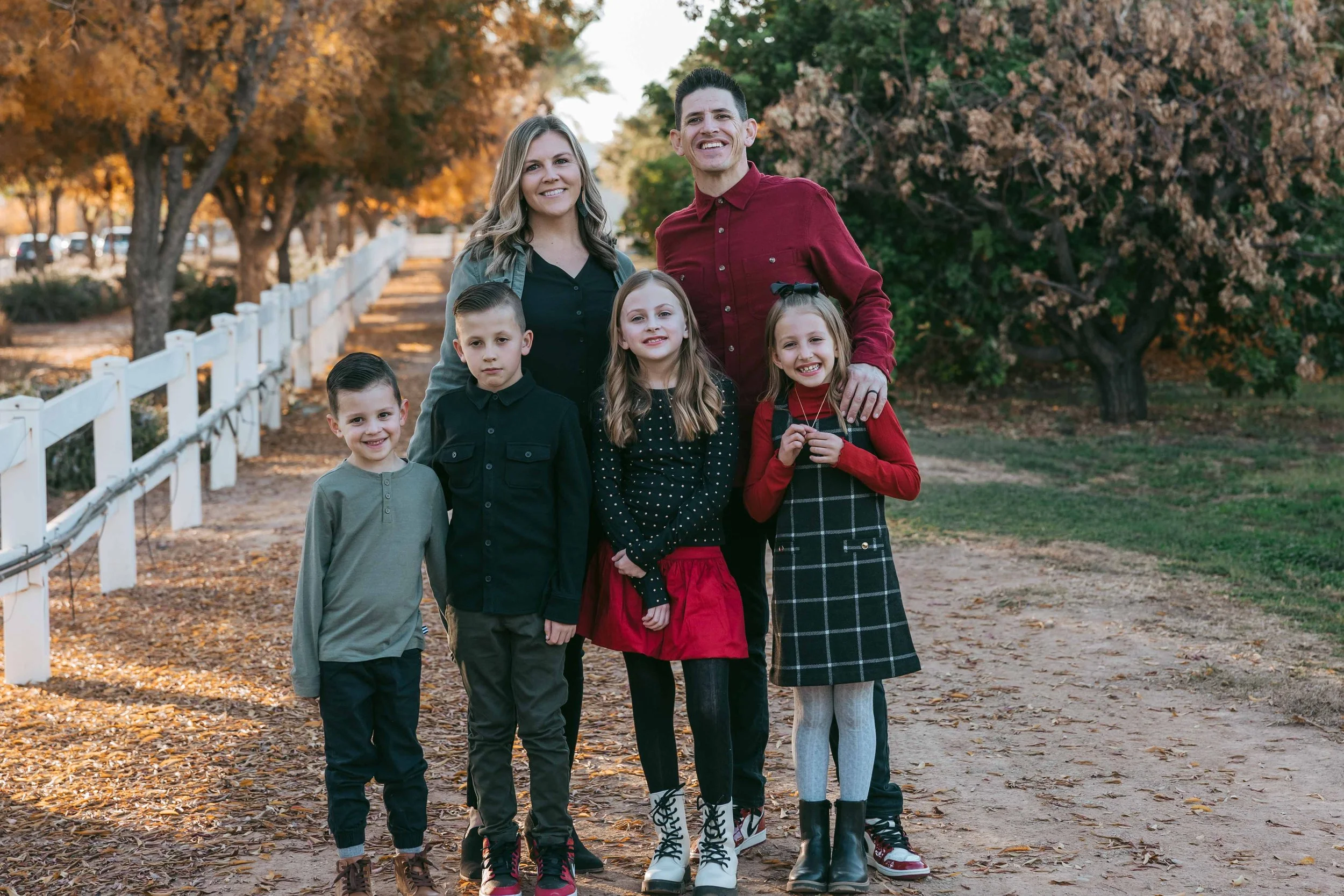 Fall family photos at Agritopia with parents and four children