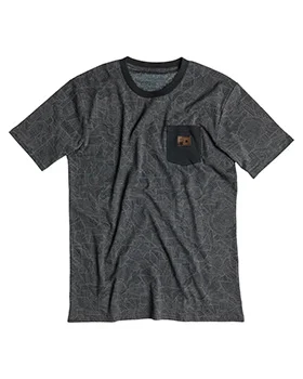 DC X Spiegel Print Pocket Tee. Printed neck taping, and leather patch at center pocket.