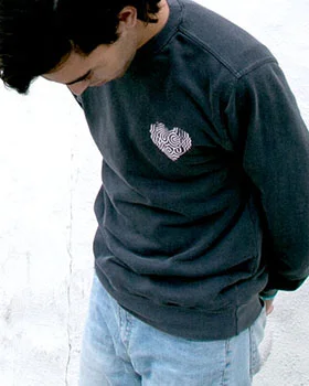 Strange SP17 Fuck You, Love You crew neck pullover. Lightweight fleece over dyed black with plastisol ink and texture for vintage look and feel.