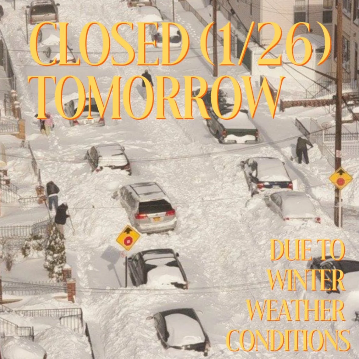 Our stores will be ⛄️CLOSED⛄️ again tomorrow (1/26) due to winter weather conditions! #SnowDay #WoodstockVibes #PassaicThrift