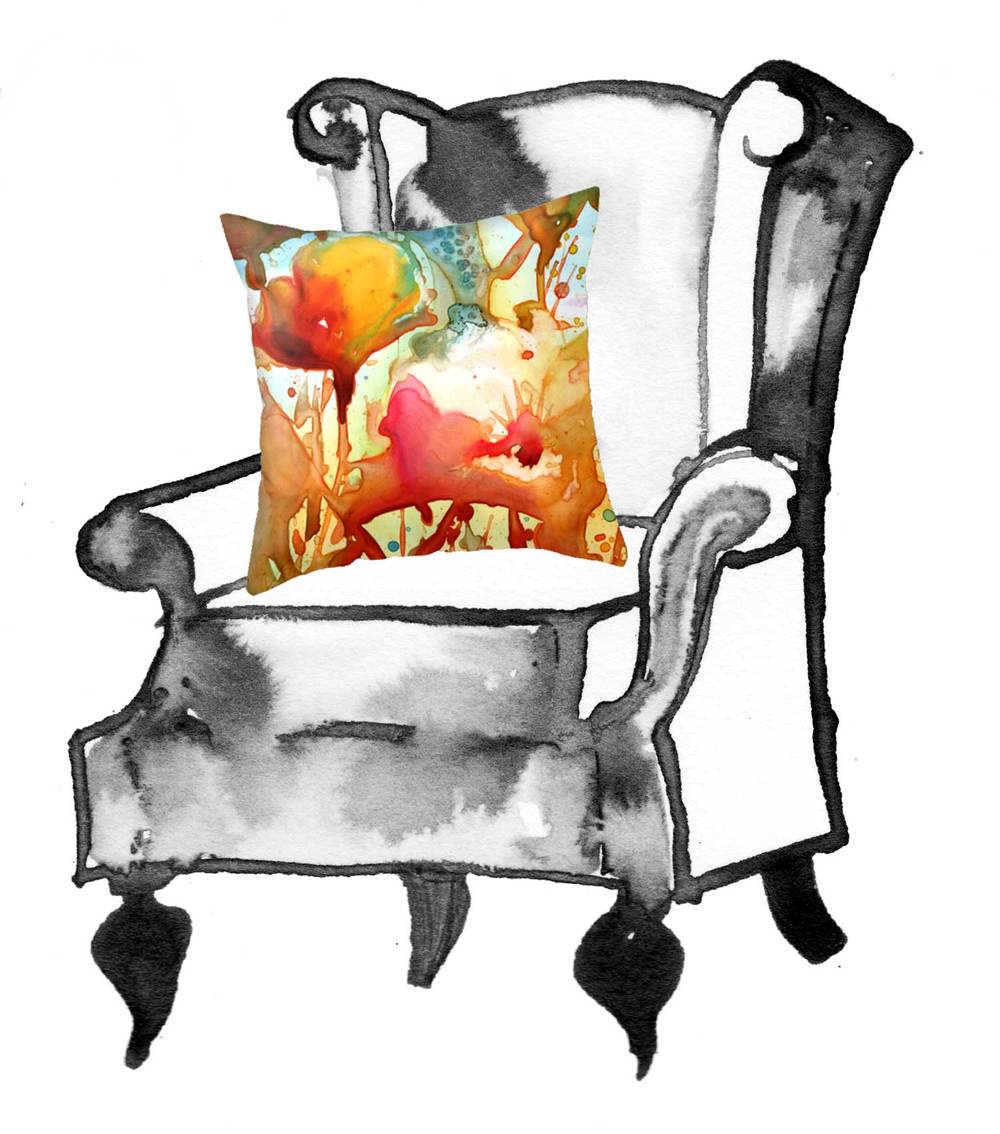 Poppies Watercolor Accent Pillow