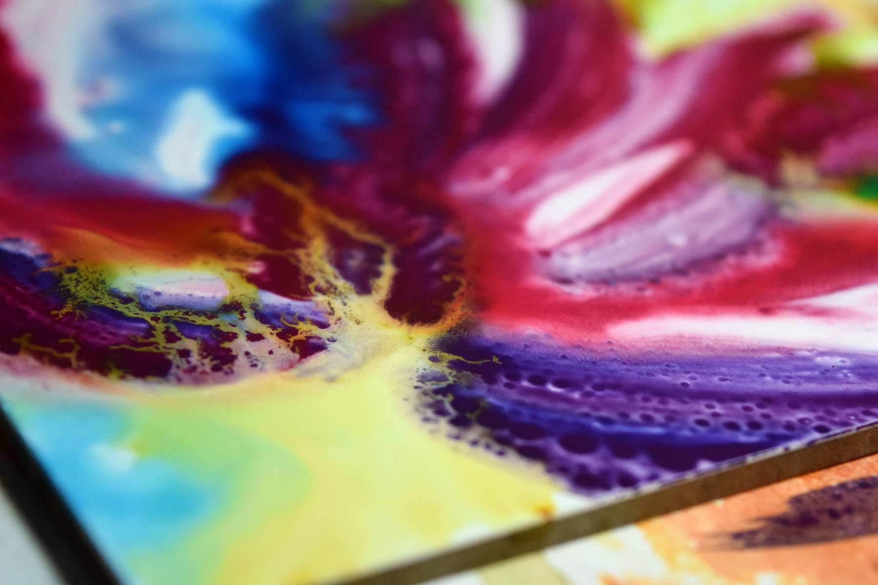 Closeup of a watercolor on Yupo in progress.