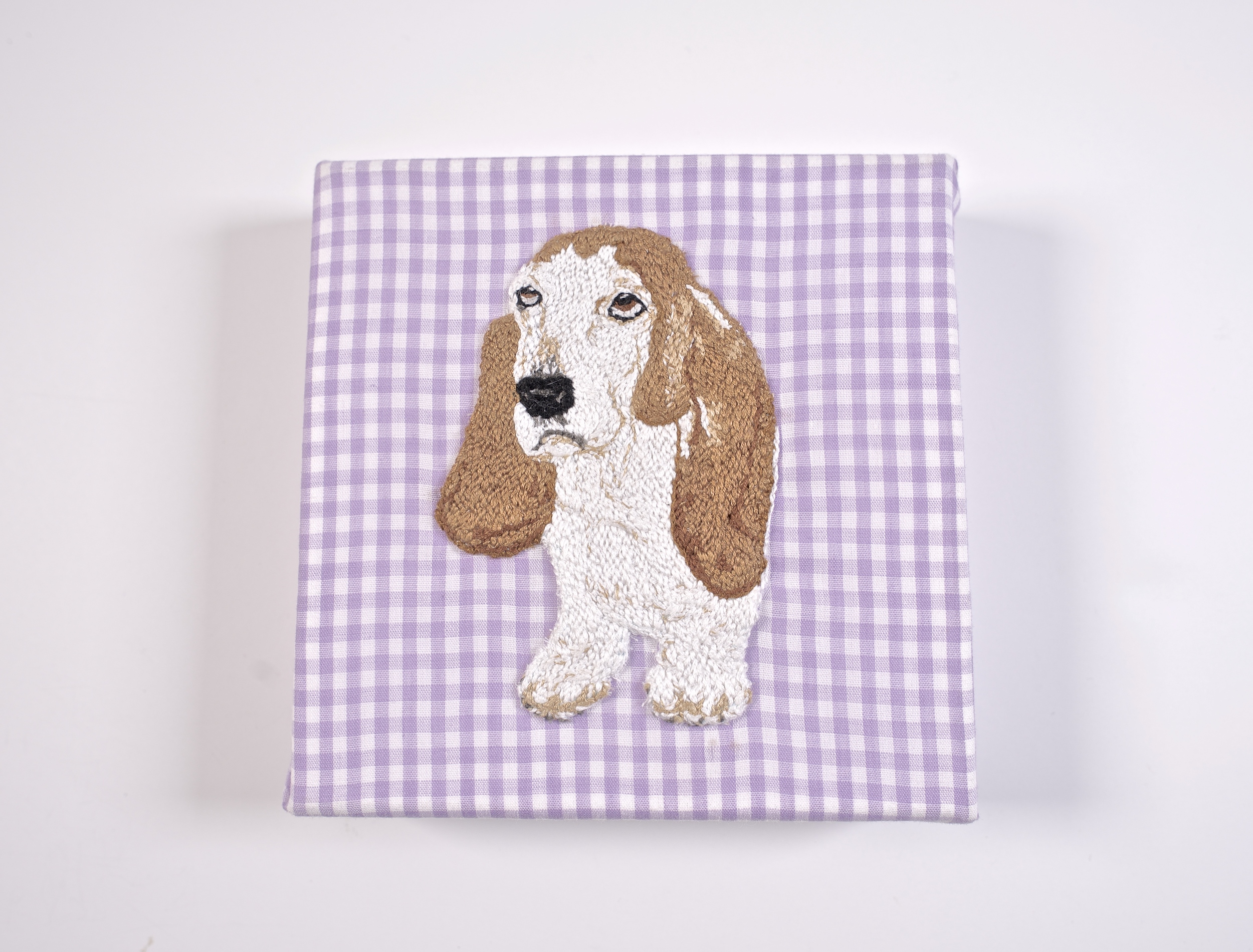 Custom Dog Portrait Embroidery on Gingham