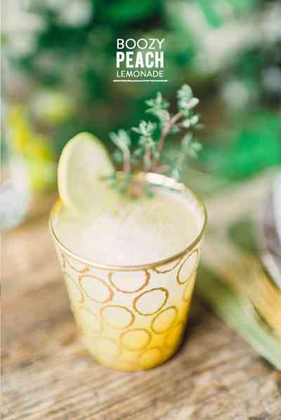 Boozy Peach Lemonade from Waiting on Martha photographed by Rustic White via Style Me Pretty