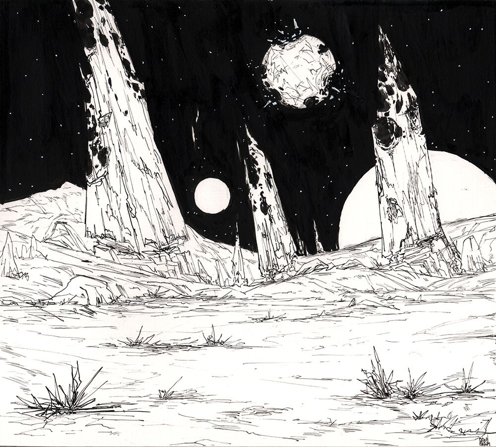 "Florian Landscape Attack" Ink on Bristol Paper