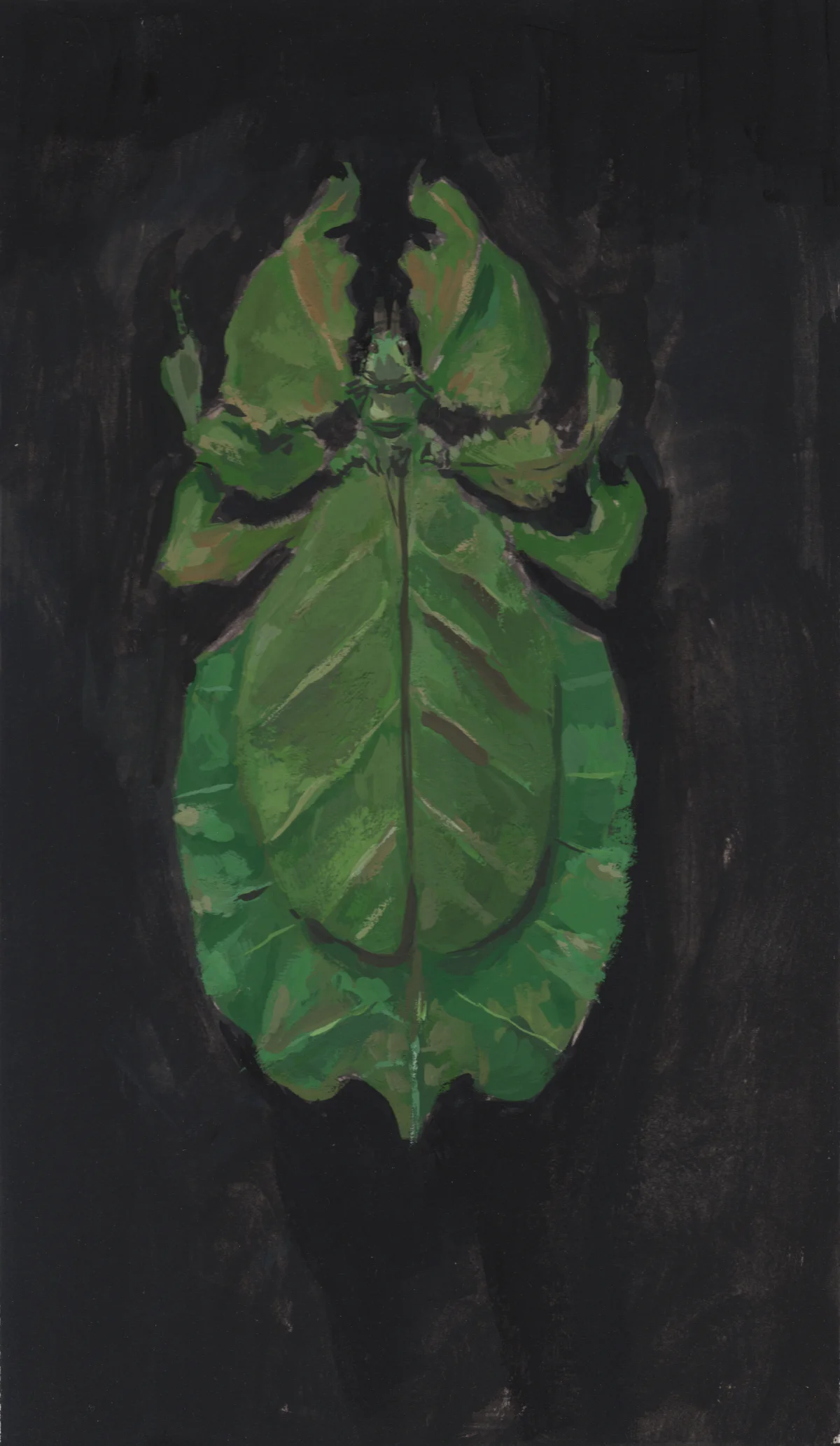 "Leaf Mantis" Gouache on Illustration Board