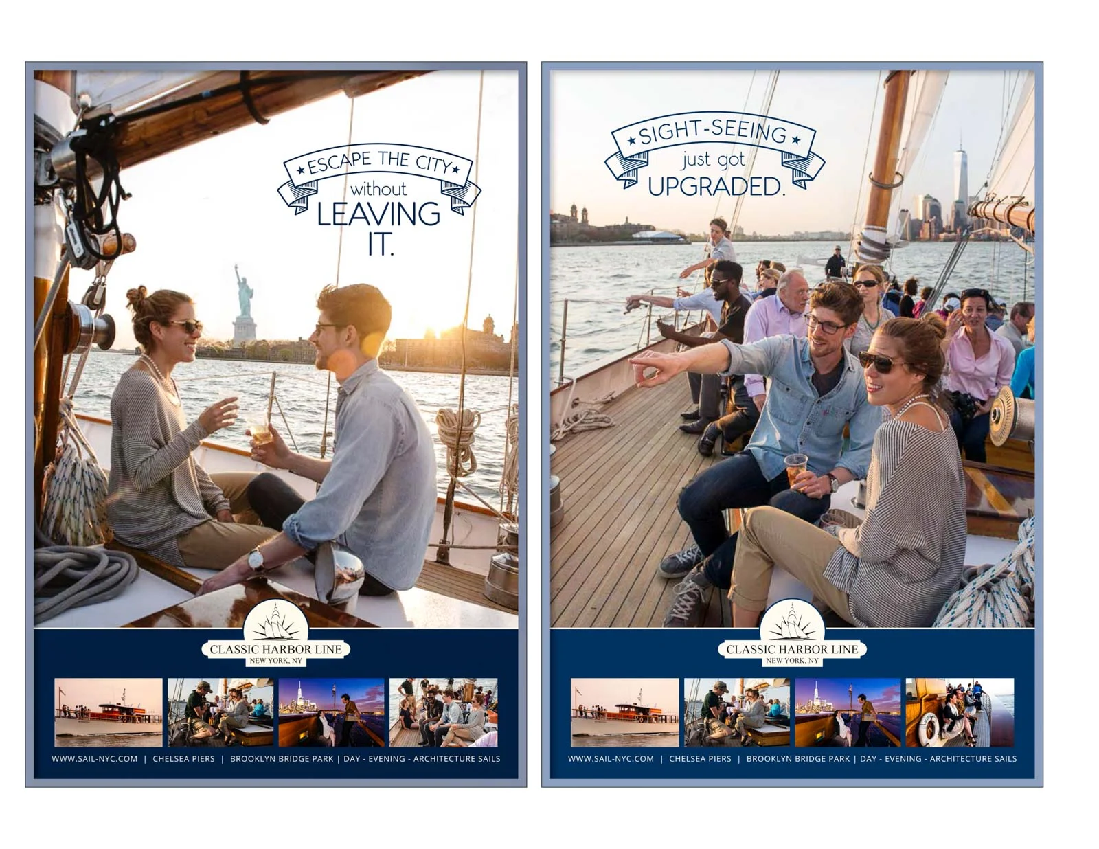 Advertising campaign for Classic Harbor sailboat cruises, in bus shelters, phone booths, and subways in NYC area.