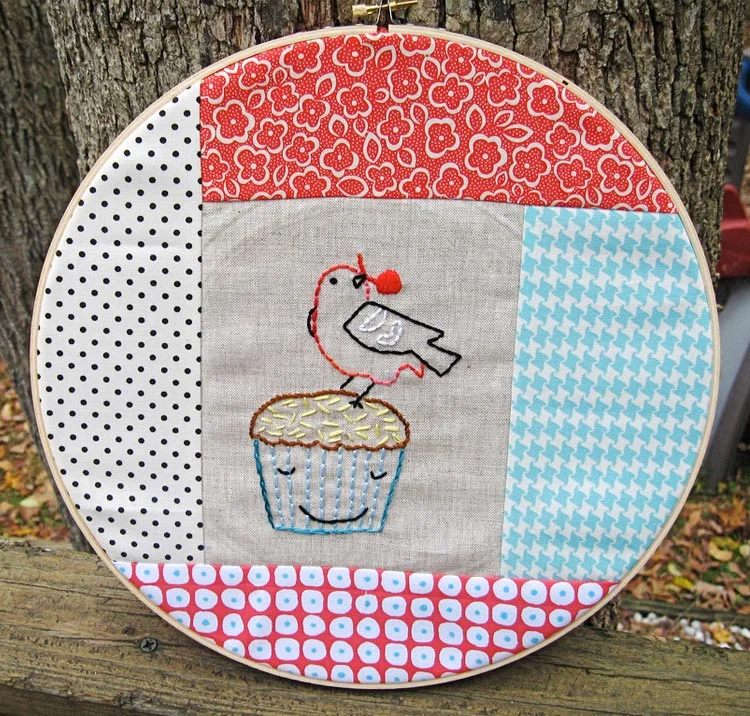 Flame-colored Tanager on a quilt square