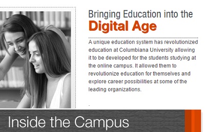 A portion of a screenshot from Columbiana University's website