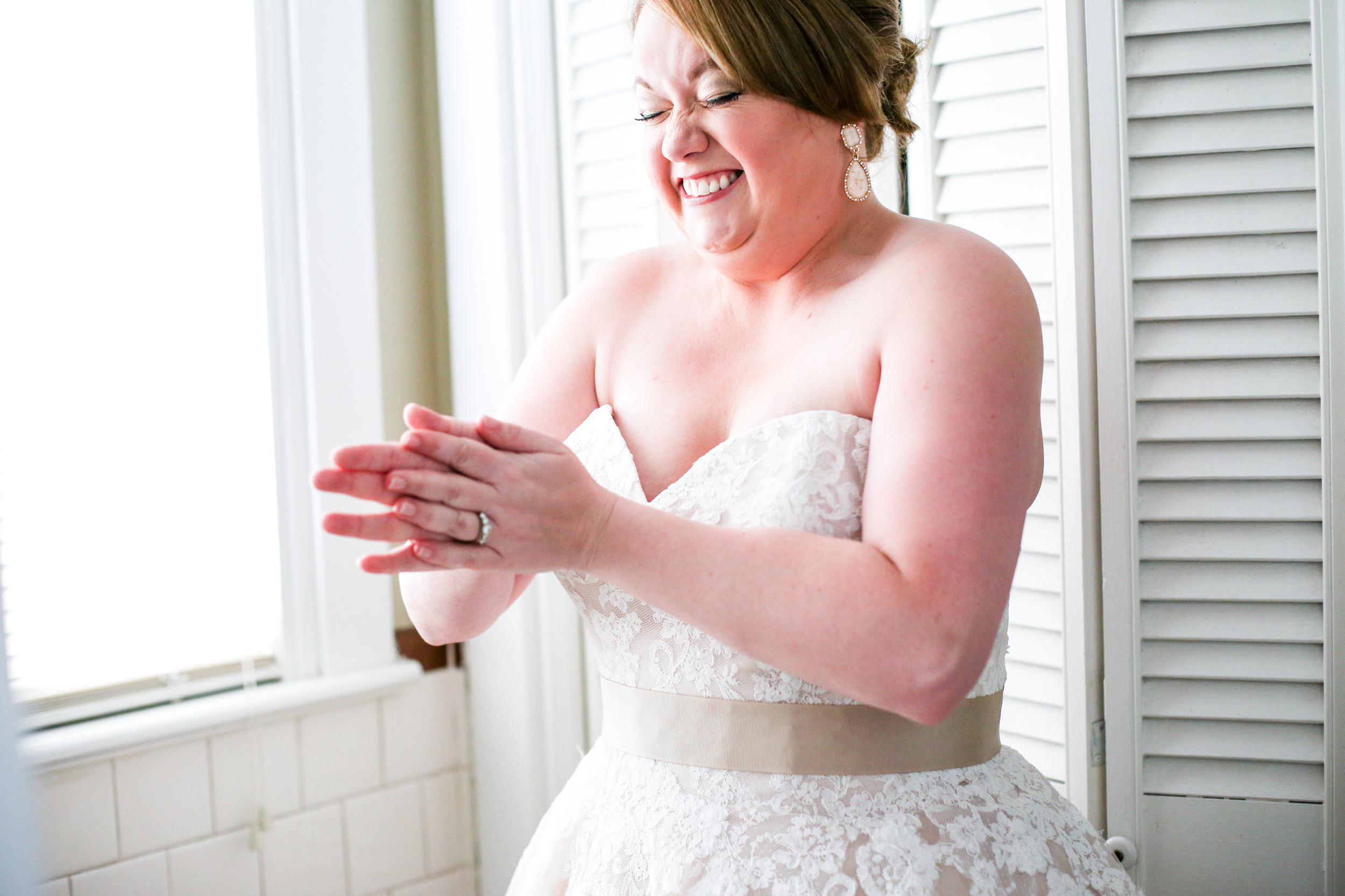 Jen seeing herself for the first time in her dress!