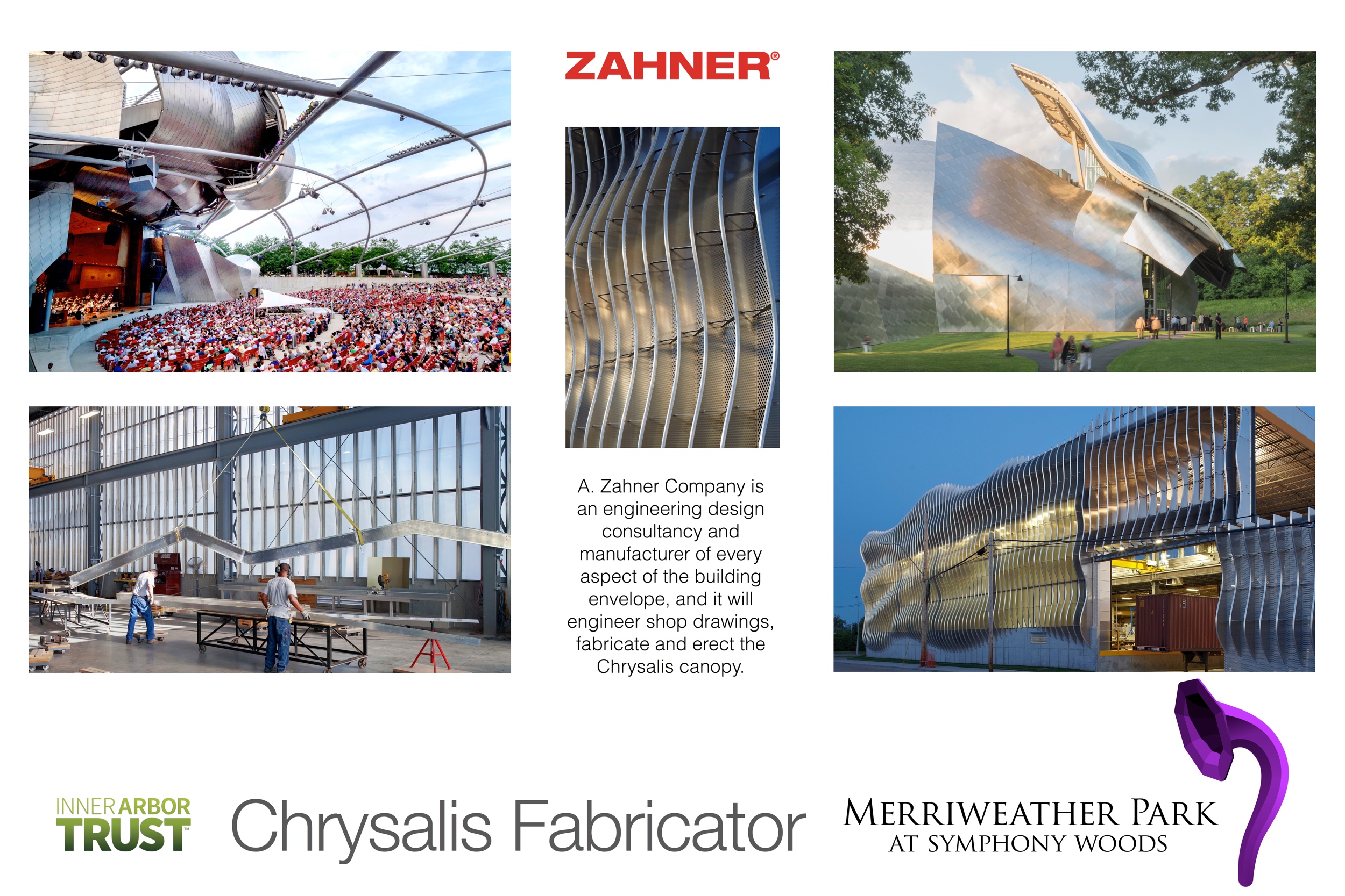 Using proprietary techniques, Zahner will fabricate the Chrysalis cannopy in Kansas City, and assemble it in the Park in Columbia.