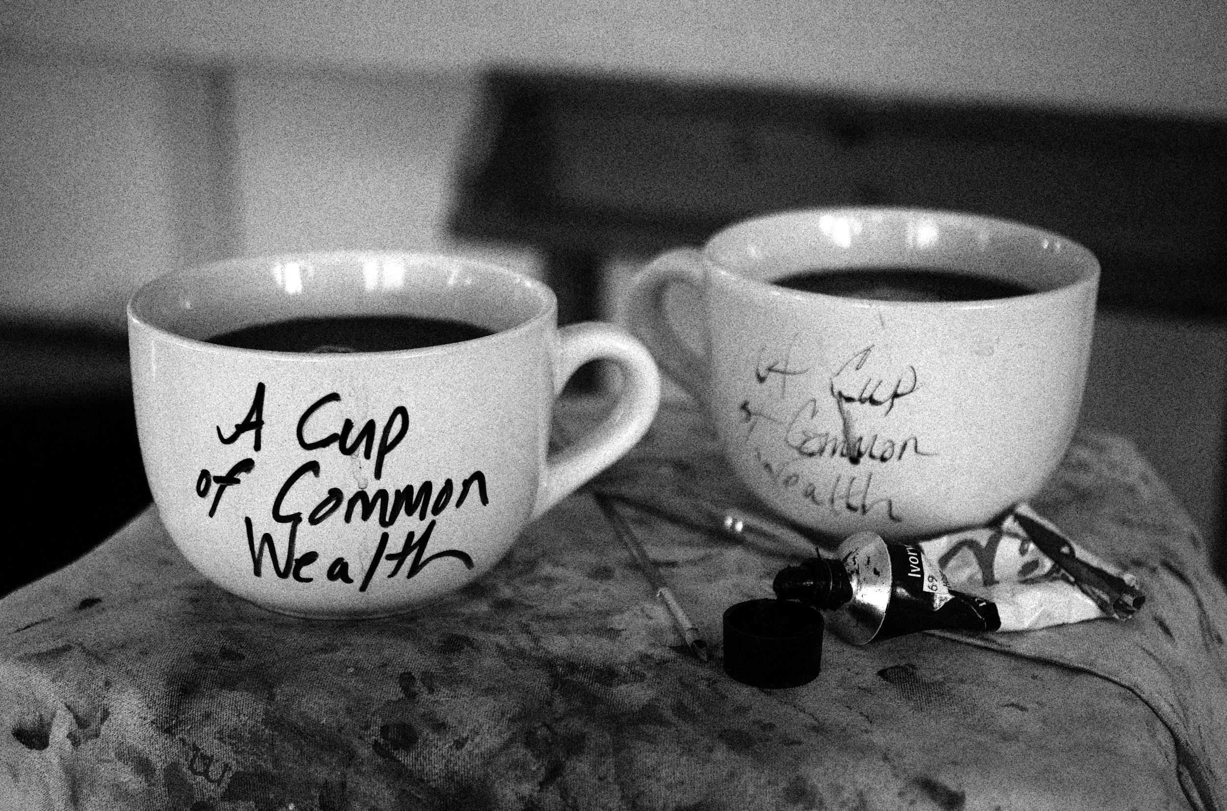 First mugs purchased for the shop. You may recognize one of them as our "Park On Us" Mug.