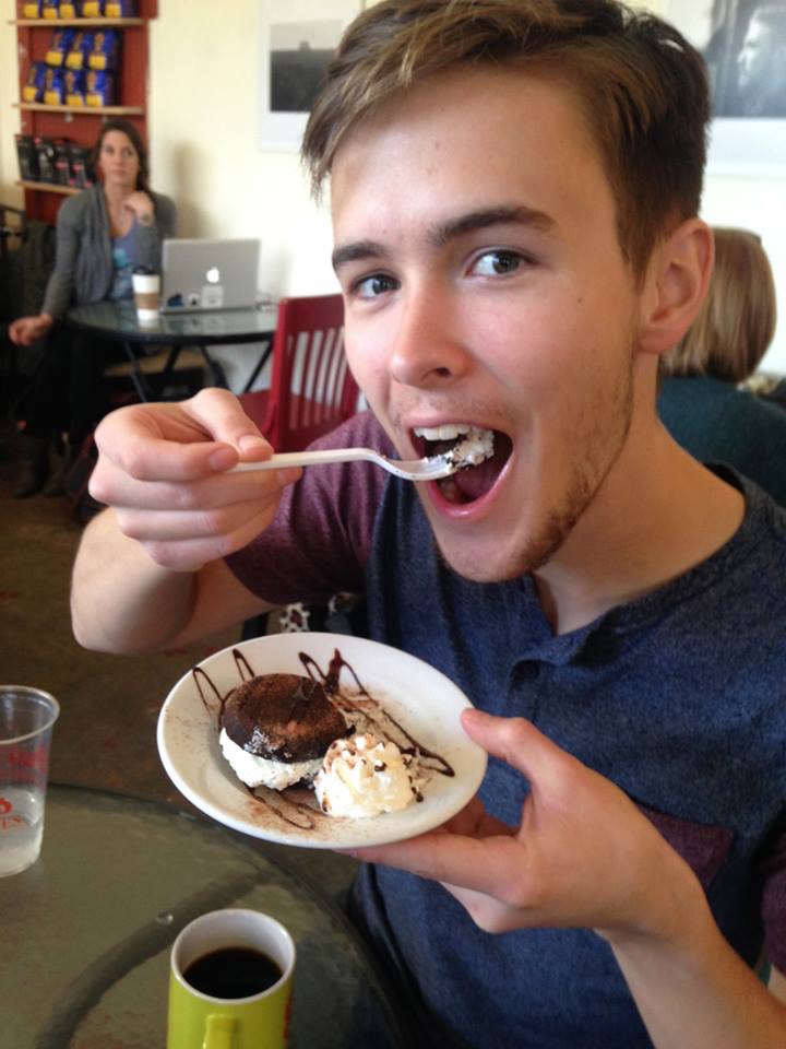 Zachariah eating a coffee puck; wishing it was BnT