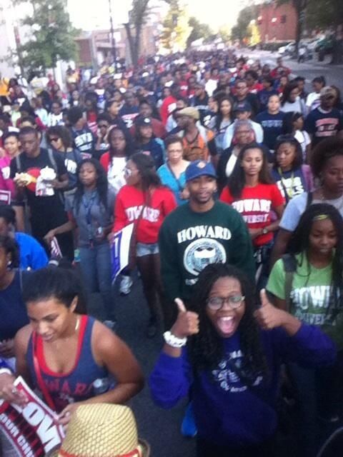  Howard U students, faculty and staff, marching down to the March on Washington &amp; the Lincoln Memorial. 







