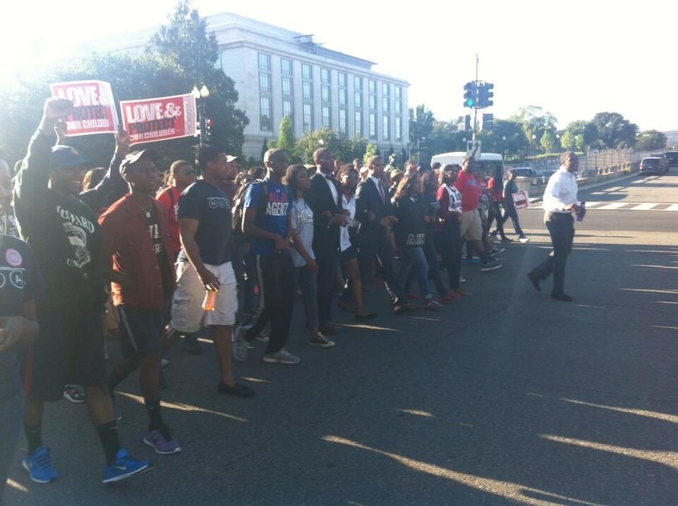  Front of Howard U line. 12th &amp; Constitution. Thousands now. No Justice/No Peace! 







