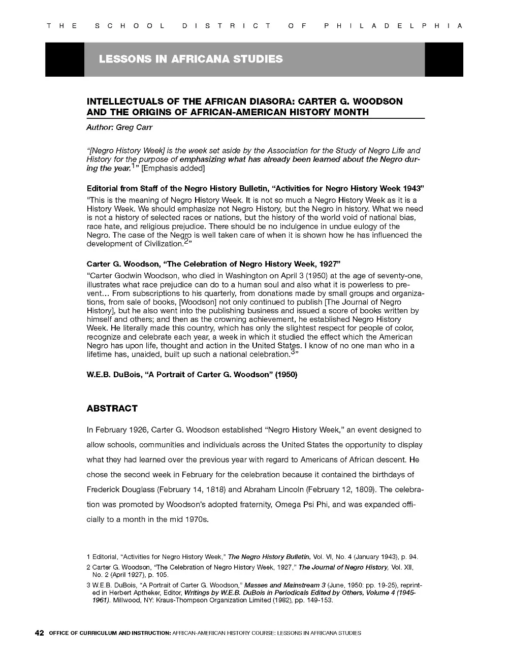 Carter G. Woodson Lesson Plan - Click to download.