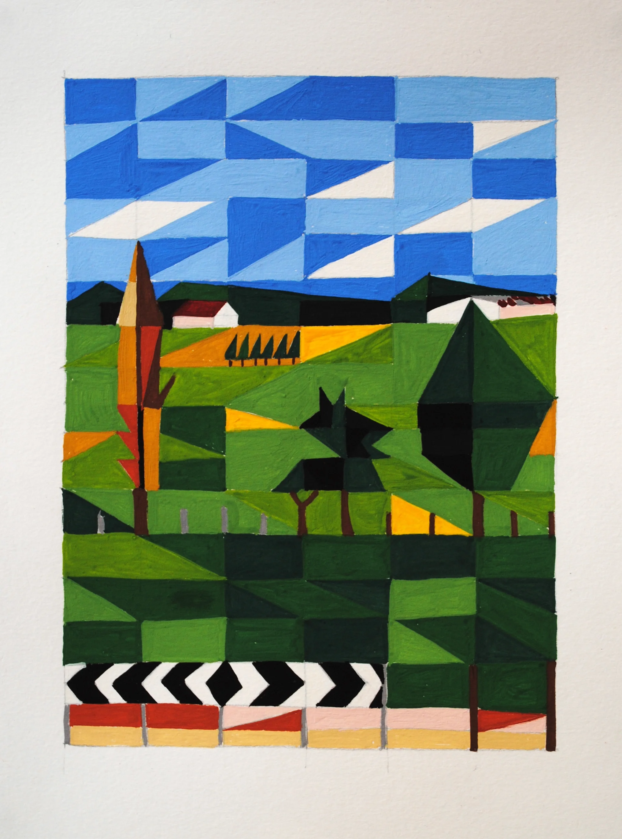 Going back, right of the highway, 2013 15 x 30cm Gouache on paper