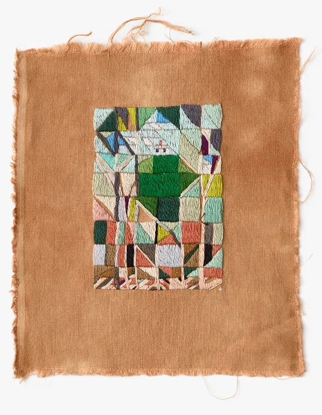 Resting on the hilltop, Labour Day 2016 Embroidery thread on naturally dyed linen 27 x 24cm