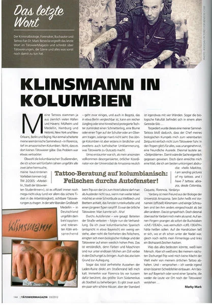 Klinsmann—in Kolumbien (Tätowiermagazin)