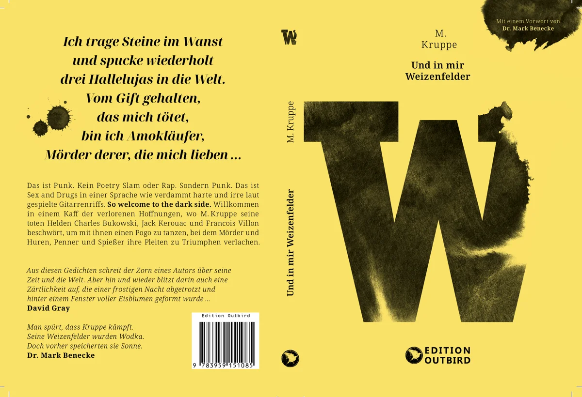 Presse-Text / Klappen-Text: "Das ist Punk. Kein Poetry Slam oder Rap. Sondern Punk. Das ist Sex and Drugs in einer Sprache wie verdammt harte und irre laut gespielte Gitarrenriffs. So welcome to the dark side. Willkommen in einem Kaff der verlorenen Hoffnungen, wo M. Kruppe seine toten Helden Charles Bukowski, Jack Kerouac und Francois Villon beschwört, um mit ihnen einen Pogo zu tanzen, bei dem Mörder und Huren, Penner und Spießer ihre Pleiten zu Triumphen verlachen."