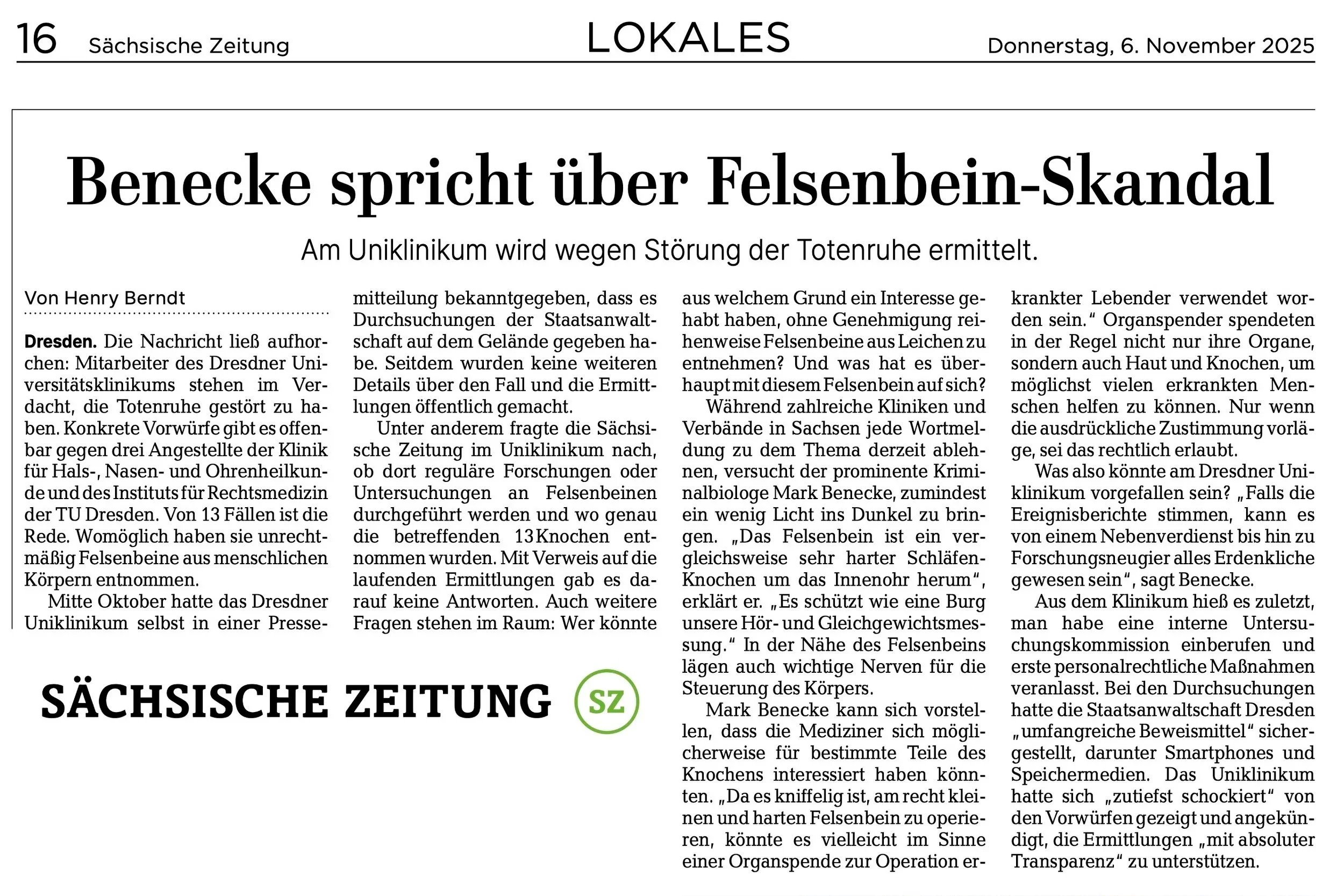 Benecke spricht über Felsenbein-Skandal