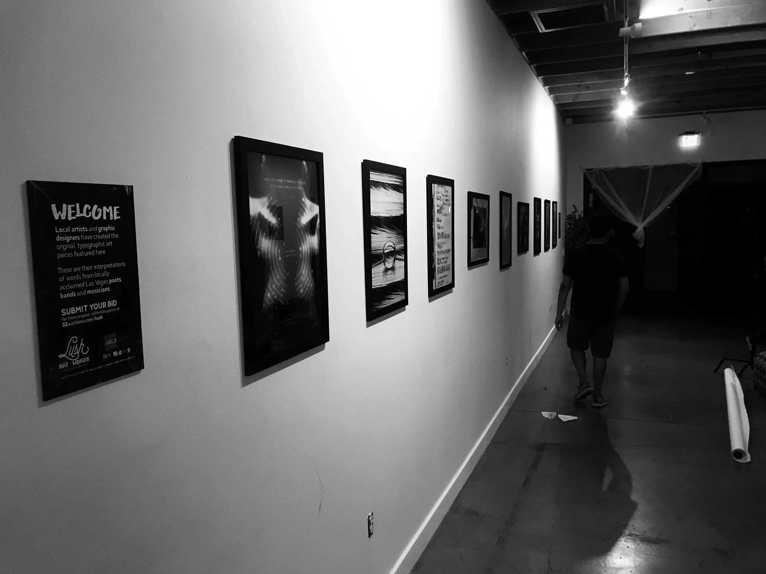 Final setup of 2019 AIGA LV Lush Collab Art Exhibition At Escape Artist Studios