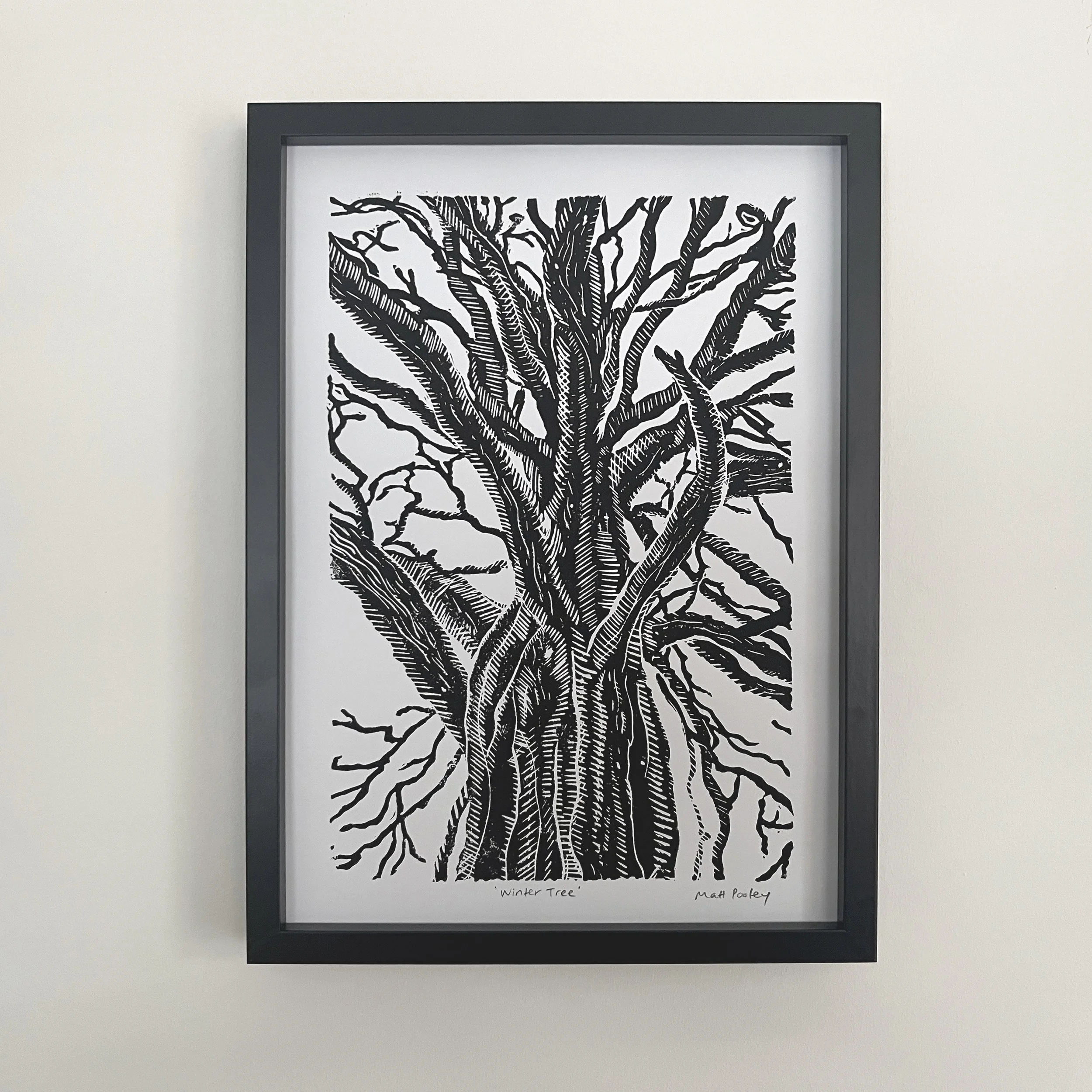Winter Tree Lino Print Framed Insitu  On Wall Square.jpeg